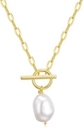 Baroque Pearl Pendant Necklaces for Women, 14K Gold Sliver Plated Adjustable Chain Toggle Clasp Necklace Women Anniversary Jewelry for Mothers Day Christmas Birthday Valentine's Day Gifts (14k Gold)