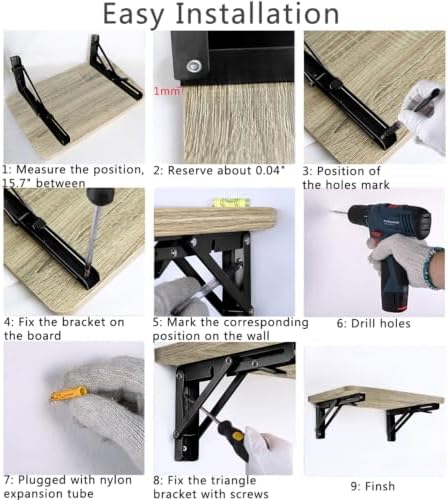 16 Inch Black Folding Shelf Brackets, 2 Pack Metal Heavy Duty Shelf Bracket - Image 6
