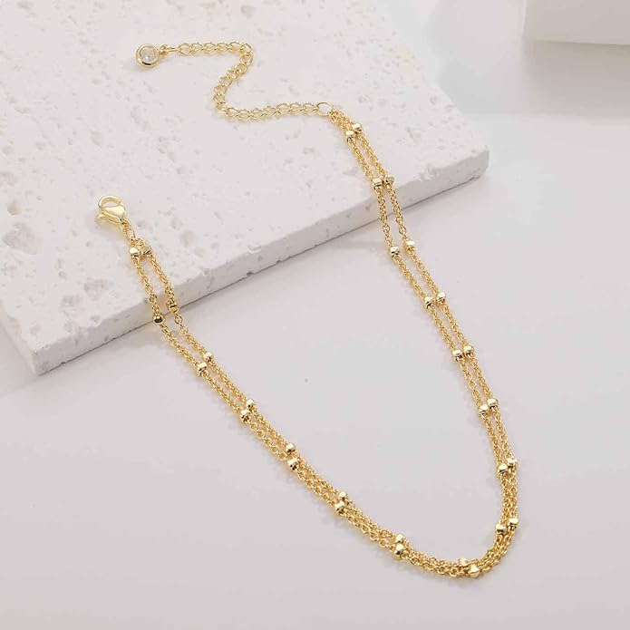 RLMOON Gold Anklets for Women CZ Ankle Bracelet 14K Gold/Silver Plated Waterproof Dainty Layered Tennis Heart Dot Chain Silver Anklets Trendy Foot Jewelry