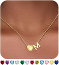 Valentines Day Gifts for Her- Heart Birthstone Initial Necklace for Women Girls,14K Gold Plated Heart Letter A-Z Necklace Birthday Trendy Jewelry Gifts for Women Girls Daughter
