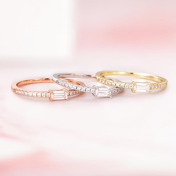 TIGRADE 1.5mm Eternity Ring Baguette Cubic Zirconia Anniversary Ring CZ Pave Wedding Band for Women Size 3-12