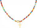Colorful Initial Cross Necklace for Girls Women Kids - Teen Girls Gifts Trendy Stuff Beaded Letter Cross Choker Necklace for Girls Gifts Jewelry
