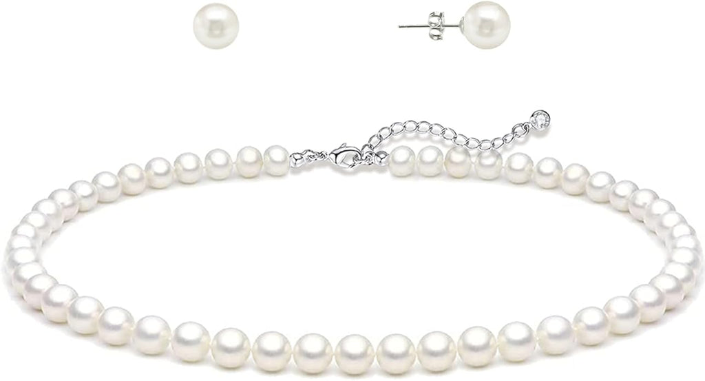 Zeffy Gold Pearl Necklace for Women, Dainty 14K Gold/Silve Plated Layered Pearl Choker Pearl Earrings Pearl Bracelets Wedding Trendy Gold Jewelry Set for Women Gifts