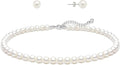 Zeffy Gold Pearl Necklace for Women, Dainty 14K Gold/Silve Plated Layered Pearl Choker Pearl Earrings Pearl Bracelets Wedding Trendy Gold Jewelry Set for Women Gifts