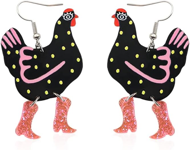 Acrylic Boot Big Chicken Earrings,Funny Colorful Boots Chicken Drop Dangle Earrings,Cock Hen Foot Chicken Earrings for Women Farm Design Lovely Gift