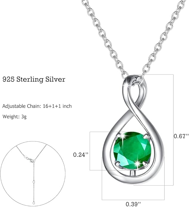 FANCIME Birthstone Necklaces for Women Fine Jewelry Sterling Silver Dainty Infinity Pendant Anniversary Birthday Christmas Gifts for Her Wife Mom Lady Daughter, Chain 16"+2" Extend