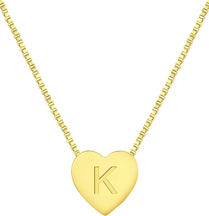YL Initial Necklace 925 Sterling Silver Heart Letter Pendant A-Z Alphabet Cubic Zirconia Jewelry for Women