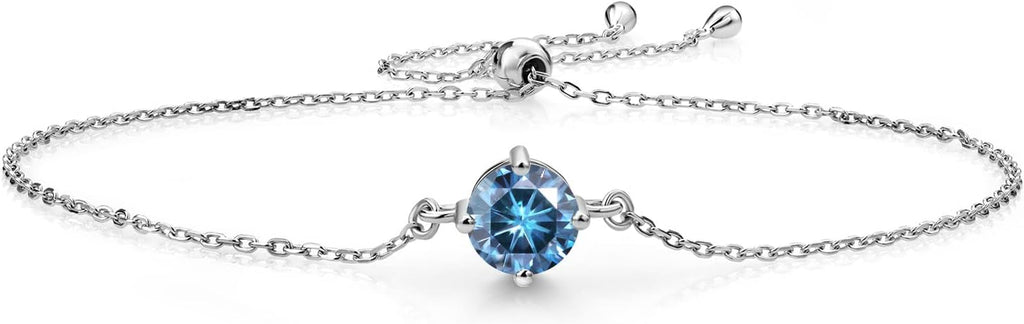 Gem Stone King Gemstone Birthstone Solitaire Bracelet For Women | 925 Sterling Silver | Round 6MM | Gift for Her Women Wife Mom Lady Daughter | Adjustable Bolo Bracelet | Easy-On Easy-Off
