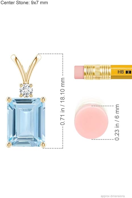 Angara Natural Aquamarine Solitaire Pendant for Women | Emerald-Cut Aquamarine Pendant with Diamond in 14K Solid Gold/Silver/Platinum With 18" Chain | March Birthday, Gemstone Jewelry Gift