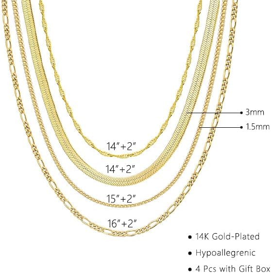 Necklaces for Women,Gold Plated Herringbone Layering Choker Necklace for Women Non Tarnish Stack Waterproof Jewelry Gift