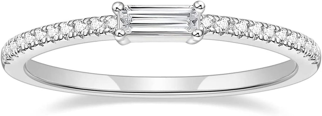 TIGRADE 1.5mm Eternity Ring Baguette Cubic Zirconia Anniversary Ring CZ Pave Wedding Band for Women Size 3-12