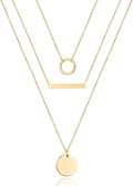 Turandoss Dainty Layered Choker Necklace, Handmade Y Pendant Necklace Multilayer Bar Disc Necklace Adjustable Layering Choker Necklaces for Women