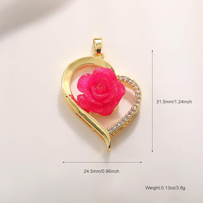 ONLYJUMP Rose Alloy Necklace for Women Heart Pendant Copper Zircon Light Luxury Fashion Jewelry Dainty Romantic Statement Necklace for Daily Wear Ideal Valentine's Day Anniversary Birthday Gift