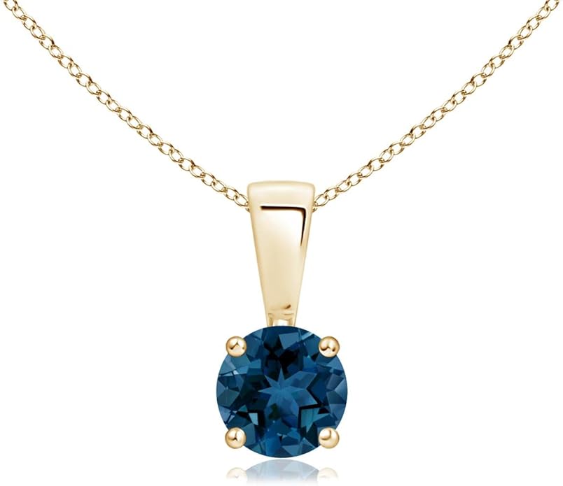 Angara Natural Blue Topaz Solitaire Pendant for Women | Classic Prong-Set Round Blue Topaz Pendant in 14K Solid Gold/Silver/Platinum With 18" Chain | December Birthday, Gemstone Jewelry Gift