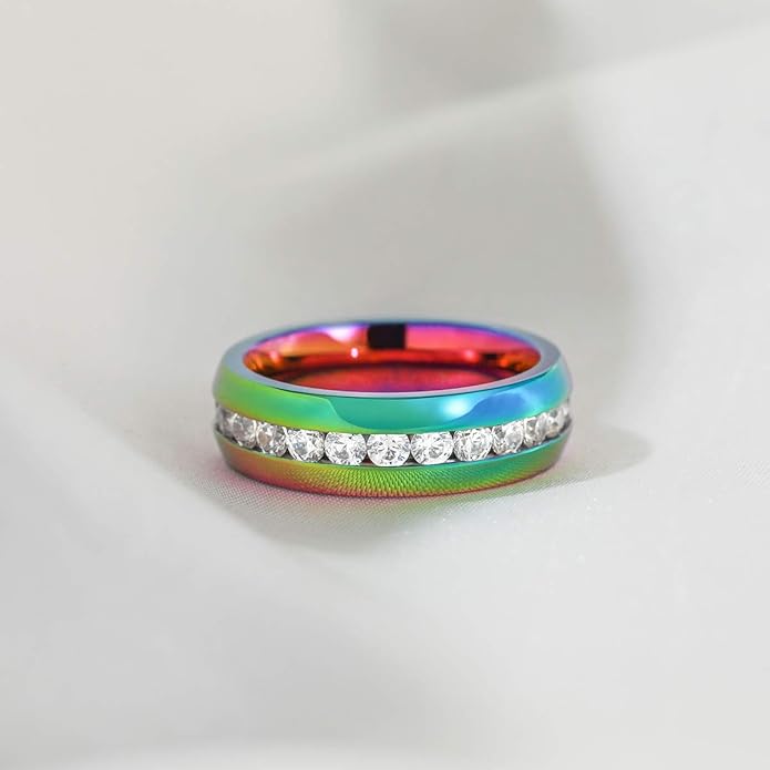 TIGRADE 2.5mm 4mm 5mm 6mm Titanium Ring Cubic Zirconia Engagement Ring Wedding Band Size 3 to 13.5