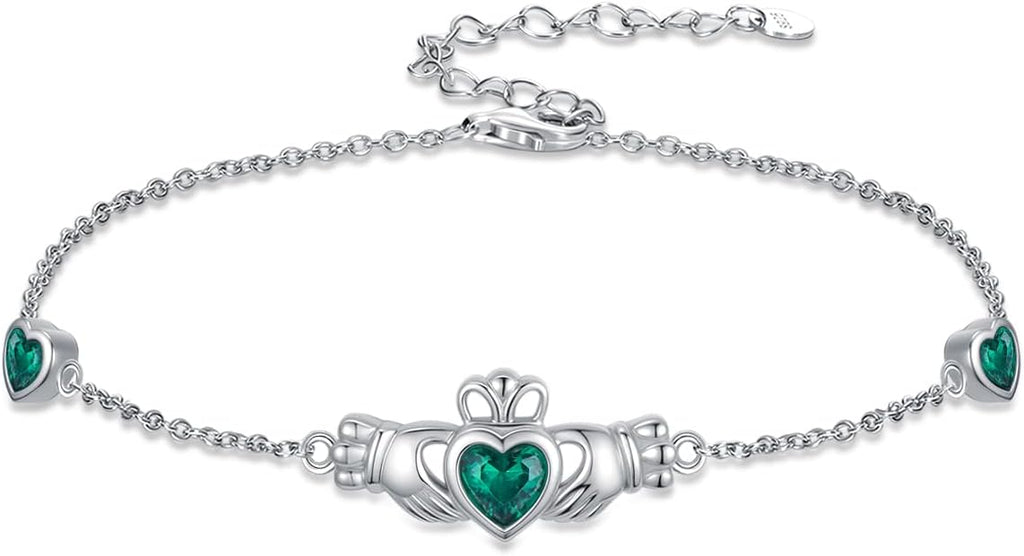 Infinity Love Heart/Claddagh Bracelet for Women 925 Sterling Silver Charm Link Bracelet Adjustable Valentine’s Day Jewelry Gift for Her