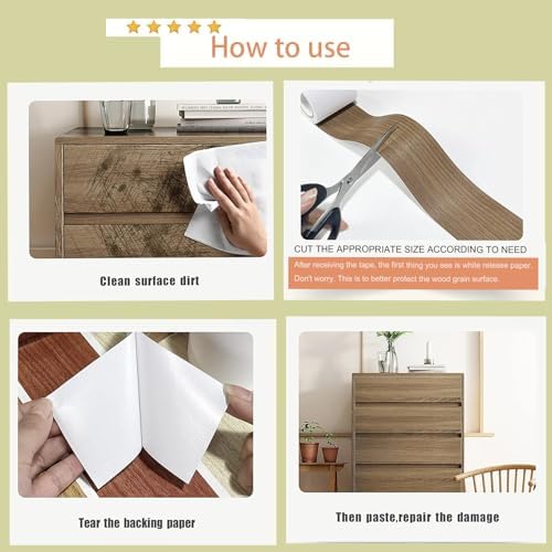 Wood Grain Repair Tape, 2.4inch X 32ft Self Adhesive Wood Colored Tape - Image 4