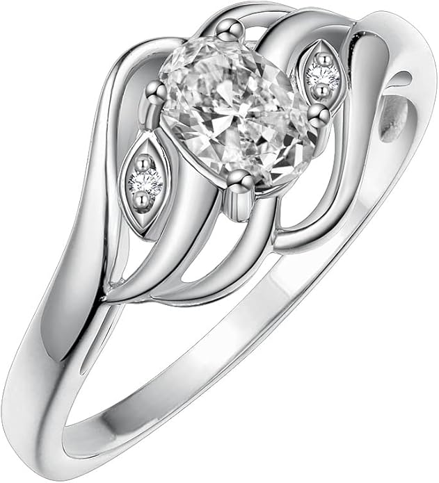 Rylos Ring featuring Classic Style, 6X4MM Birthstone Gemstone, & Diamonds - Elegant Jewelry for Women in Sterling Silver, Sizes 5-10
