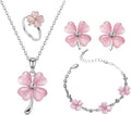 ONLYJUMP Four Leaf Clover Jewelry Set for Women Necklace Bracelet Earrings Ring Set Elegant Lucky Clover Design Cat Eye Stone Perfect Holiday Gift for St. Patrick's Day Valentine's Day Birthdays Daily Wear