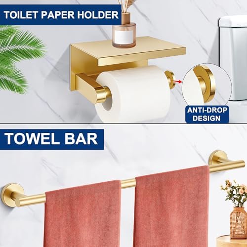 5 Pieces Bathroom Hardware Accessories Set Brushed Gold, 24Inch Bathroom Towel - Image 4
