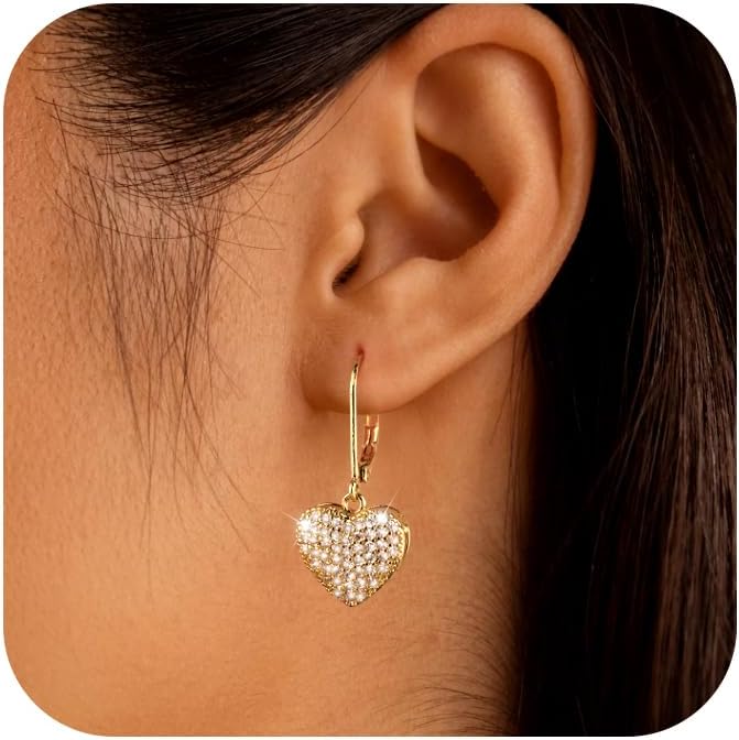 ALEXCRAFT 925 Sterling Silver Dangle Earrings, 14K Gold Plated Heart Waterdrop Earring for Women Trendy Hypoallergenic Leverback Earings Wedding Cubic Zirconia Dangle Earrings Jewelry for Women