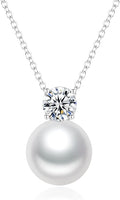 SUNFEEL 925 Sterling Silver Pearl Necklaces for women 14K Gold Plated 5A CZ 10MM/12MM Single Pearl Pendant Necklace Gifts for Her Mom Wife Girlfriend Engagement Wedding Birdal Christmas Trendy Jewelry