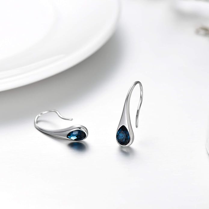 925 Sterling Silver Small Pear-Shaped Modern Style Hook Earrings with Crystals from Austria