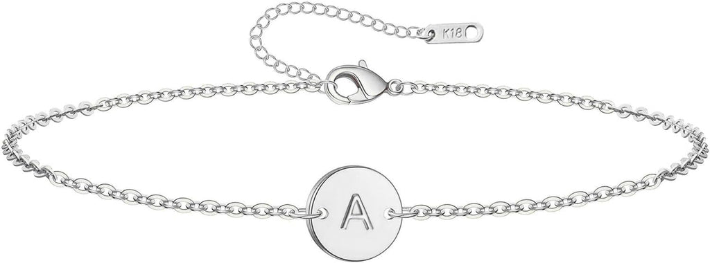 Personalized Initial Bracelet for Women Stainless Steel Letters Bracelet Delicate Coin Dainty Disc Alphabet Charm Bracelet Monogram Name Bracelet