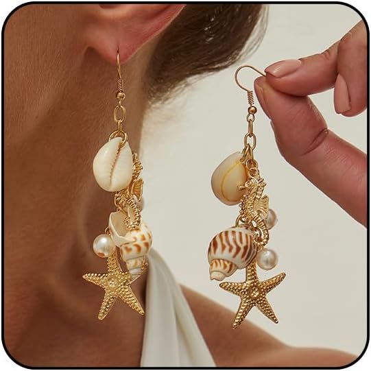 Gold Starfish Shell Earrings for Women with Pearl Beach Seashell Earrings Dangle Summer Vacation Earring for Women Beach Jewelry