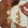 Gold Starfish Shell Earrings for Women with Pearl Beach Seashell Earrings Dangle Summer Vacation Earring for Women Beach Jewelry