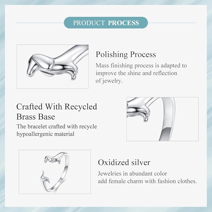 WOSTU Animal Open Adjustable Ring Playful Cat Dachshund Snake Koi Fish Hummingbird Bat Heart Feather Stacking Ring for Women, Sterling Silver Plated Pet Memorial Jewelry Gift for Cat Lovers