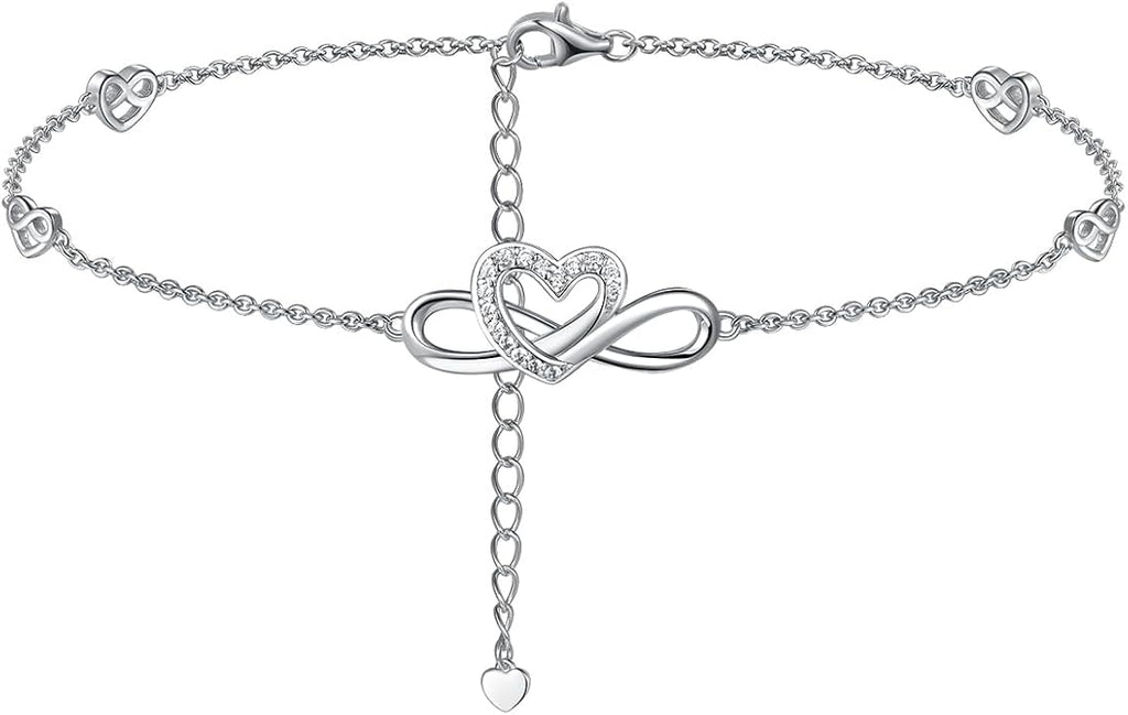 Moissanite Infinity Anklet for Women, Real Authentic 925 Sterling Silver Hypoallergenic, Beautiful Summer Jewelry, Dainty Ankle Bracelet, 8.6-10.6inch (21-26cm) Adjustable