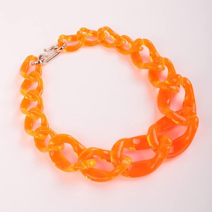 Wiwpar Orange Acrylic Choker Necklace Statement Chunky Fashion Acrylic Necklace Choker Halloween Party Cotume Chain for Women (Orange)