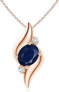 Angara Natural Blue Sapphire Pendant for Women | Shell Style Oval Sapphire and Diamond Pendant in 14K Solid Gold/Silver/Platinum With 18" Chain | September Birthday, Gemstone Jewelry Gift