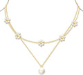 OGD Gold Pearl Necklaces Set for Women 14K Gold Plated Dainty Layered Pearl Cute Daisy Pearl Choker Gold Necklace Gifts for Women Gold Trendy Jewelry Gifts