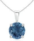 Angara Natural Blue Topaz Solitaire Pendant for Women | Classic Prong-Set Round Blue Topaz Pendant in 14K Solid Gold/Silver/Platinum With 18" Chain | December Birthday, Gemstone Jewelry Gift