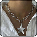 Large Star Necklace Chunky Gold Necklace for Women Trendy Silver Big Statement Necklaces Bold Thick Paperclip Necklaces OT Toggle Chunky Jewelry Holiday Christmas Jewelry Gifts Stocking Stuffers