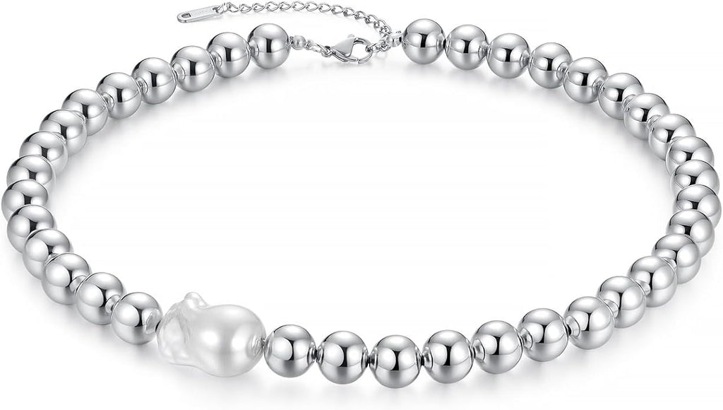 Natural Freshwater Baroque Pearl Necklace 14K Gold Plated Dainty Choker Necklace for Women Girls Snake Chain/Cuban Link/Paperclip/Ball Beaded Chain/Tennis Chain Fashion Jewelry for Gift
