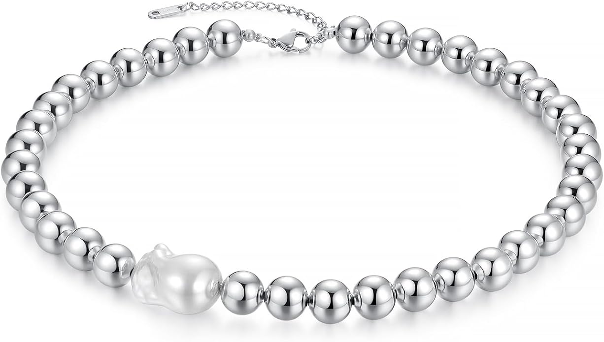 Natural Freshwater Baroque Pearl Necklace 14K Gold Plated Dainty Choker Necklace for Women Girls Snake Chain/Cuban Link/Paperclip/Ball Beaded Chain/Tennis Chain Fashion Jewelry for Gift
