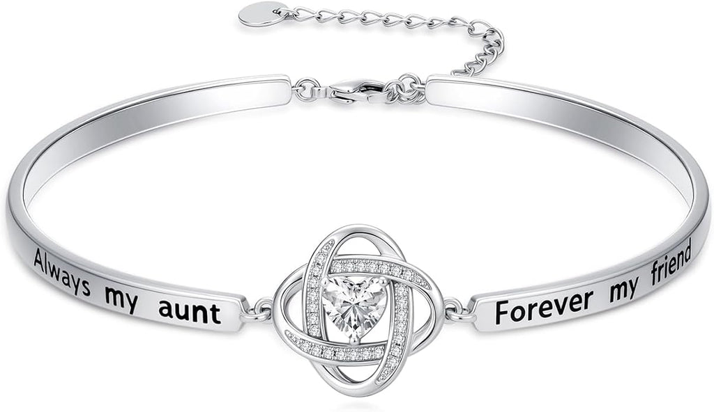 Valentines Day Gifts for Her, 18k White Gold Plated Love Knot Bracelets, Engraved Inspirational and Sentiment Bangle, Anniversary Birthday Jewelry Gift for Lover Wife Girlfriend Sister Friends