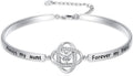 Valentines Day Gifts for Her, 18k White Gold Plated Love Knot Bracelets, Engraved Inspirational and Sentiment Bangle, Anniversary Birthday Jewelry Gift for Lover Wife Girlfriend Sister Friends