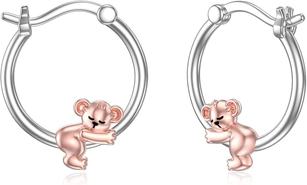 Hypoallergenic Earrings Rabbit Tiger Teddy Koala Puppy Panther Peacock Earrings Sterling Silver Animal Hug Hoop Earrings Jewelry Mothers Day Graduation Birthday Gifts for Women