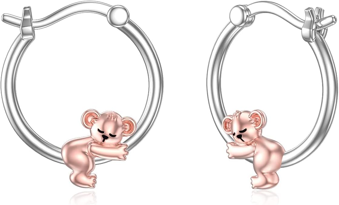 Hypoallergenic Earrings Rabbit Tiger Teddy Koala Puppy Panther Peacock Earrings Sterling Silver Animal Hug Hoop Earrings Jewelry Mothers Day Graduation Birthday Gifts for Women