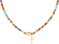 Colorful Initial Cross Necklace for Girls Women Kids - Teen Girls Gifts Trendy Stuff Beaded Letter Cross Choker Necklace for Girls Gifts Jewelry