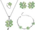ONLYJUMP Four Leaf Clover Jewelry Set for Women Necklace Bracelet Earrings Ring Set Elegant Lucky Clover Design Cat Eye Stone Perfect Holiday Gift for St. Patrick's Day Valentine's Day Birthdays Daily Wear