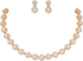 Nilu's Collection American Diamond Stone Studded | Rose Gold/Silver Plated | Anti Tarnish Jewellery Set for Women | Matching Earrings Perfect for Weddings and Special Occasions