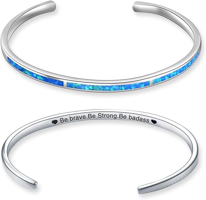WINNICACA Bracelet for Women Opal Bracelet 925 Sterling Silver Opal Cuff Bangle Bracelets Inspirational Fine Jewelry Gifts for Women Her Wife Mom Daughter Anniversary Birthday Gifts Ideas