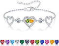 Iefil Valentines Day Gifts for Her - 925 Sterling Silver Heart Birthstone Bracelet Birthday Anniversary Jewelry Gifts for Her Wife