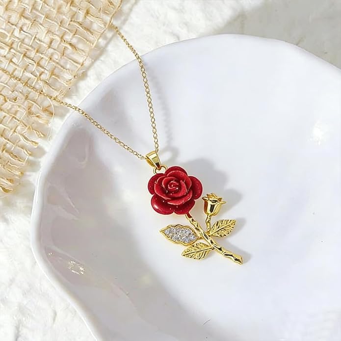 ONLYJUMP Rose Alloy Necklace for Women Heart Pendant Copper Zircon Light Luxury Fashion Jewelry Dainty Romantic Statement Necklace for Daily Wear Ideal Valentine's Day Anniversary Birthday Gift