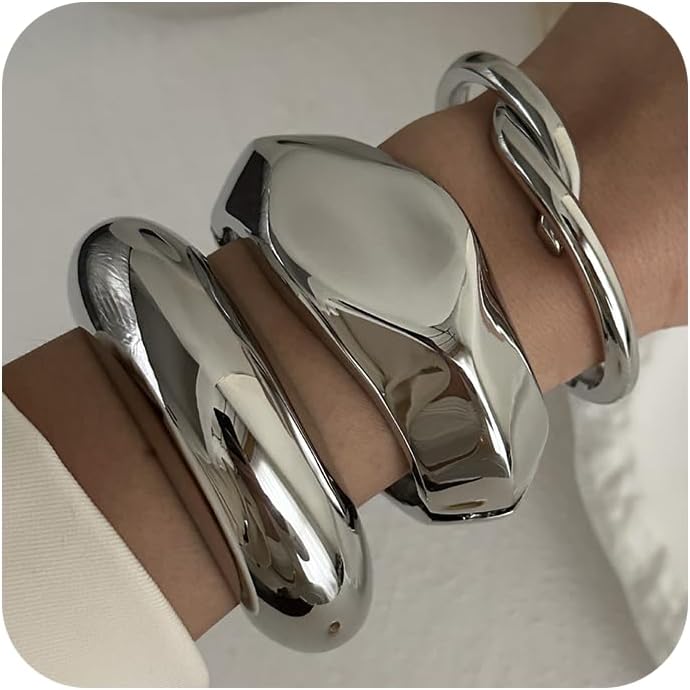 SAMOCO 3Pcs Chunky Gold Bangle Bracelets for Women Trendy Wide Wrist Cuff Bracelets Stack Statement Bangle Fashion Gifts